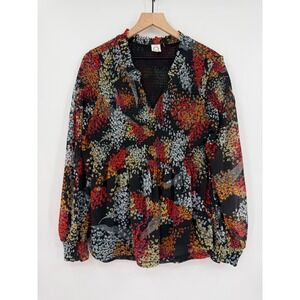 Akemi + Kin Anthropologie Shirt Womens‎ Large Black Floral Smocked Peplum Boho